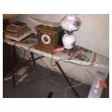 Ironing board, lamp, clock