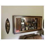 Mirror w/frame & decorators, items hanging on