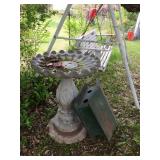 Cement bird bath 27x35 & quad bird house