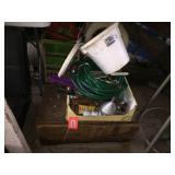 Floor jack, large pipe wrench, asst in wood tool