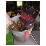 Galvanized pail, 16 drawer organizer