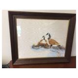 Framed goose print on silk