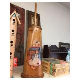 Wood churn with painted scene. 19" tall