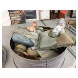 Half doll pin cushions, tin & assorted