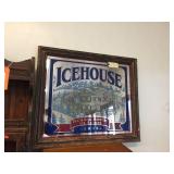 Framed Icehouse mirror. 33"x28"