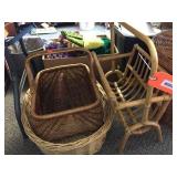 Magazine rack & assorted baskets