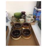 2 boxes of mugs, vases & soup bowls