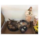 Religious statue, vase & deer decorator