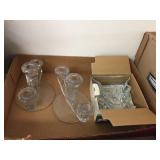 Glass candle holders & glass bowl