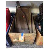 Wood crate, fish board & assorted