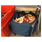 Ryobi wheeled bag & assorted dolls