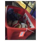 Tote with cover assorted holiday decorations