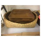 Wood plates in basket