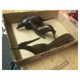 3 wood carved animals