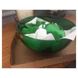Green glass punch bowl set