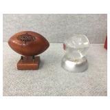 Superbowl XXXII mini football on stand (wood),