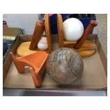 Baseball stickers, bookends, ball, tee