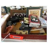 Scrap book, framed coach sign, coasters &