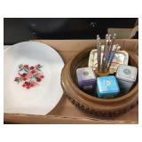 Wood nut dish & nut picks