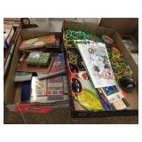 2 boxes of maddi gras brass, playing cards &