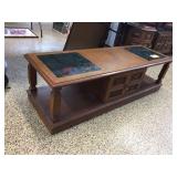 Coffee table w/marble inserts - top showing wear