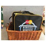 Stadium seat cushions in basket