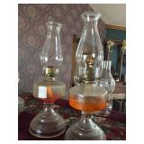 2 oil lamps with chimneys. 18" tall
