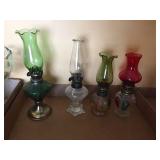 Miniature oil lamps. 10" tall