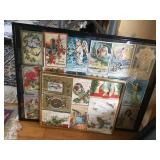 Framed vintage greeting cards