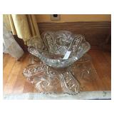Pressed glass punch bowl & serving platter. Bowl