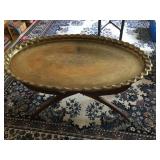 Brass tray & wood stand. 42"x16"