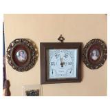 Barometer & decorator pictures on wall