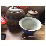 Bowl & 2 covered canisters