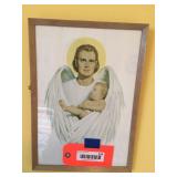 Decorator pictures, clock & mirror on walls