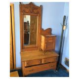 Oak mirrored dresser with attached handkerchief
