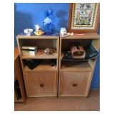 Blonde cubby cabinets & assorted contents