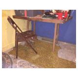 Wood work table & metal folding chair
