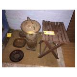 Wood stand, assorted ashtrays