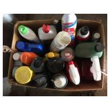 Fence post, chain & assorted chemicals