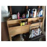 Bookcase headboard, grass seed, lawn chemicals &