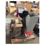 Pallet w/garbage can & asst