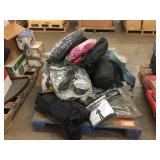 Pallet w/jackets, rain gear, gloves, knee pads