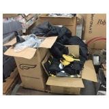 Pallet w/gloves, bibs, half helm hangers, returns