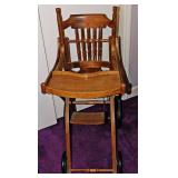 71  Antique Oak High Chair / Stroller 