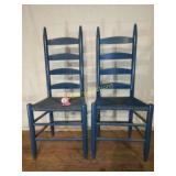 Pair Ladder Back Chairs Rush Seats
