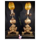 Pair Monumental Guilt Bronze Table Lamps