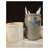 Pair of Crocks w/ Feathers White & Grey/Blue