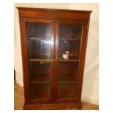Two Door Walnut Bookcase Curio Cabinet