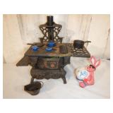 Miniature Cast Iron Stove with Pots & Pans