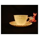 Belleek China Faded Pink Pattern Tea Cup & Saucer